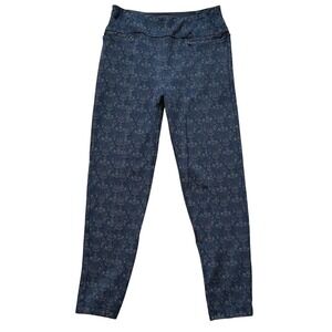 Betabrand Navy Blue Damask Dress‎ Pant Yoga Pants Size Medium Slim Leg High Rise